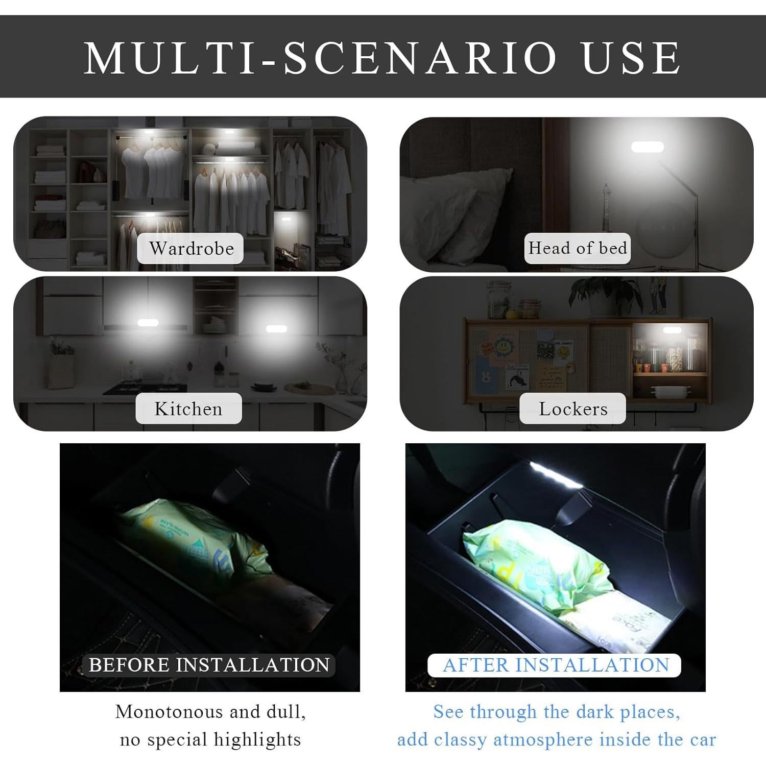 Luces LED Inalámbricas Wevdn para Automóvil Interior 2 Pcs Azul