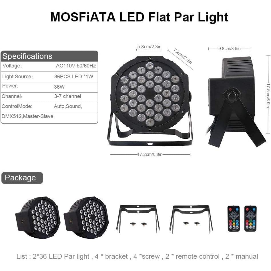 Luces PAR MOSFiATA 36 LED RGB con control remoto - Paquete de 4