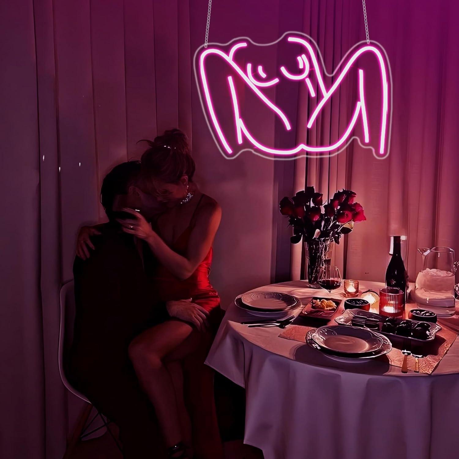 Señal de Neón LED Cuerpo de Dama Rosa Gdbkabf 35x20 cm