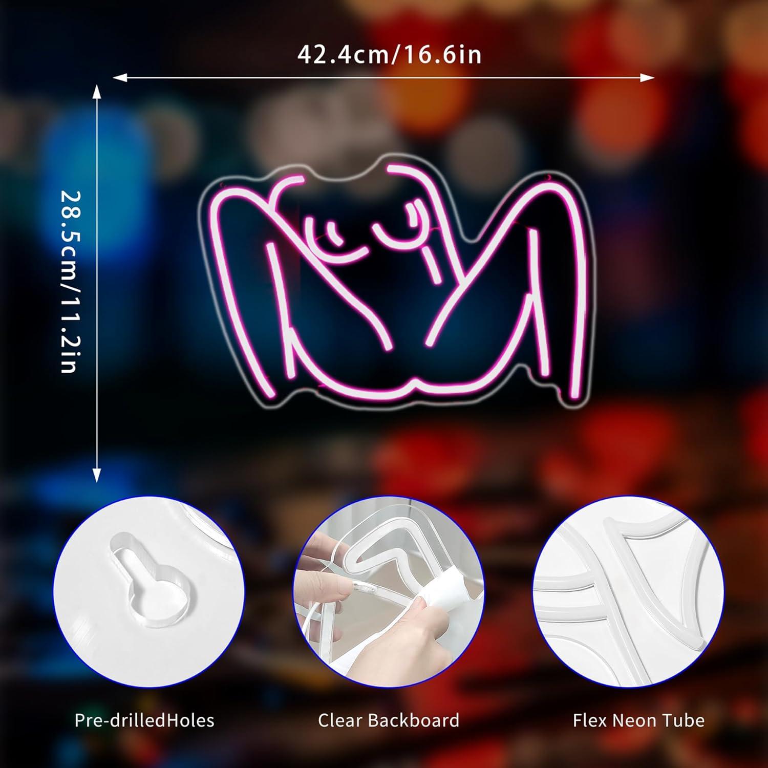 Señal de Neón LED Cuerpo de Dama Rosa Gdbkabf 35x20 cm