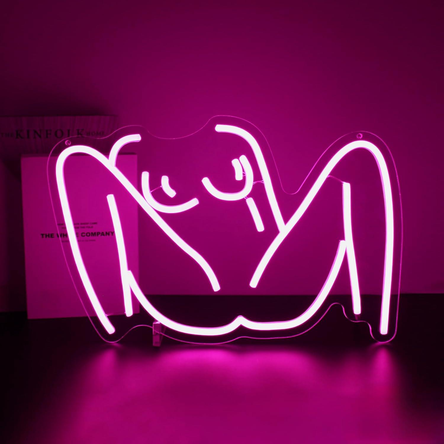 Señal de Neón LED Cuerpo de Dama Rosa Gdbkabf 35x20 cm