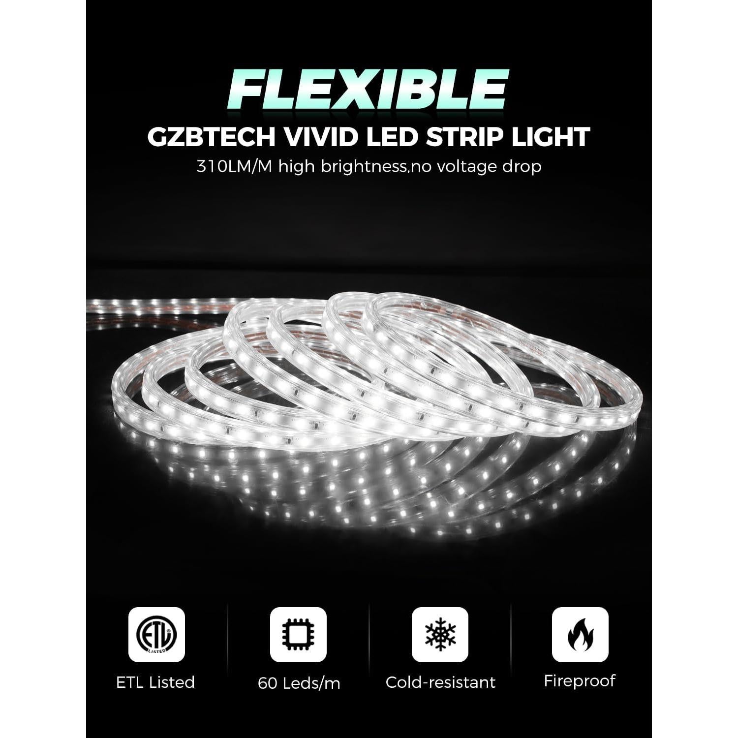 Tira de LED GZBtech 10M 6000K IP65 Impermeable para Exteriores