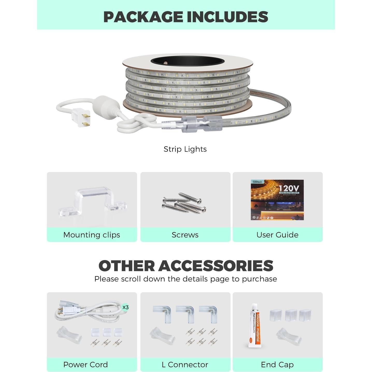 Tira de LED GZBtech 10M 6000K IP65 Impermeable para Exteriores