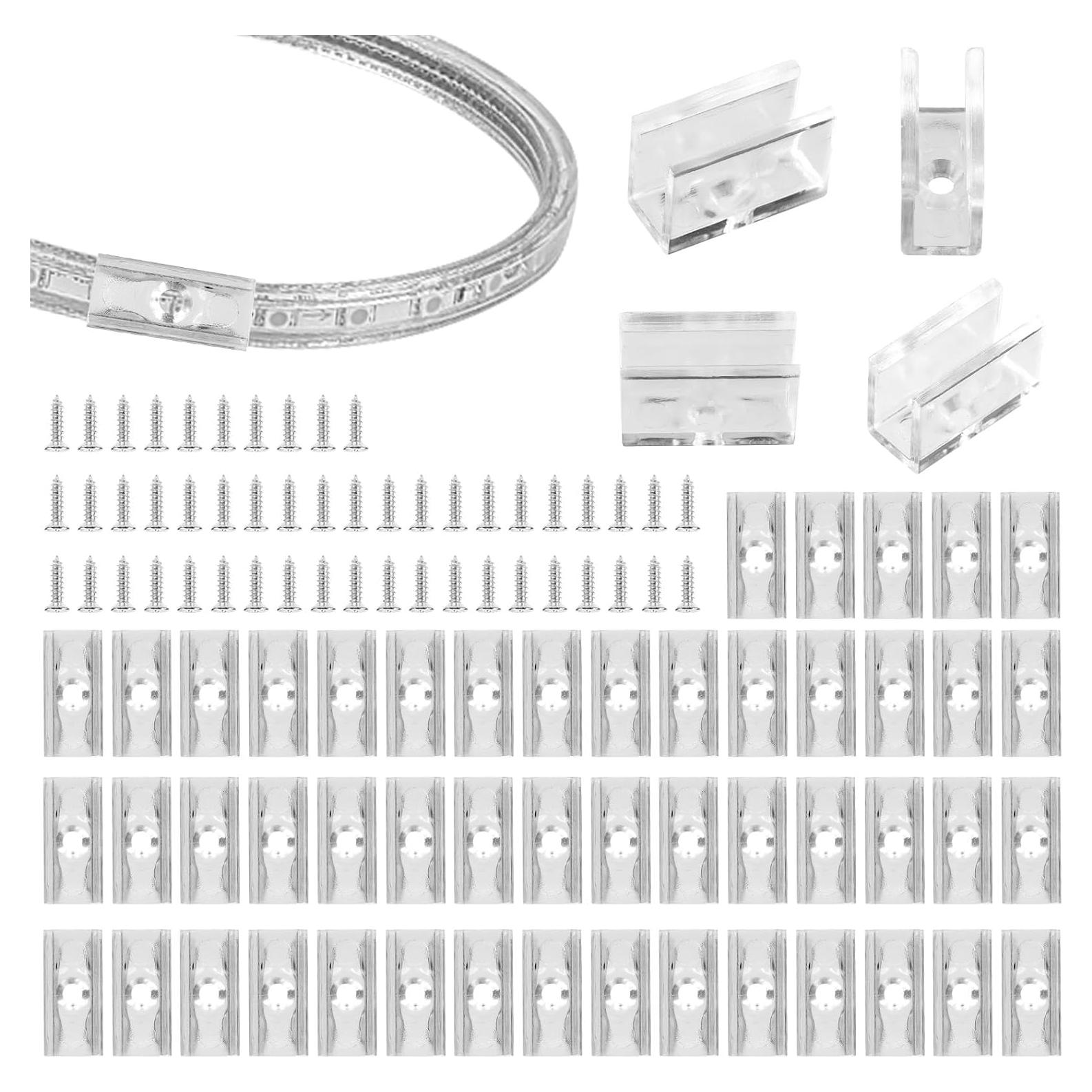50 Clips de Montaje para Luz Neón Lyreh 2x1.3cm Transparente