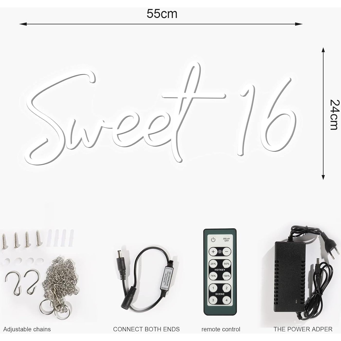 Letrero de neón LED personalizado Sweet16 60x40 cm