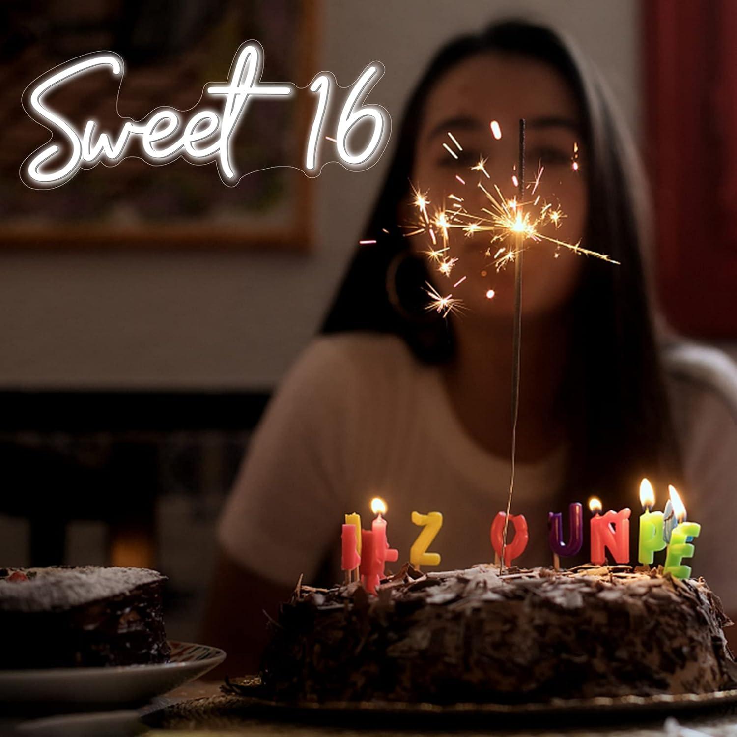 Letrero de neón LED personalizado Sweet16 60x40 cm