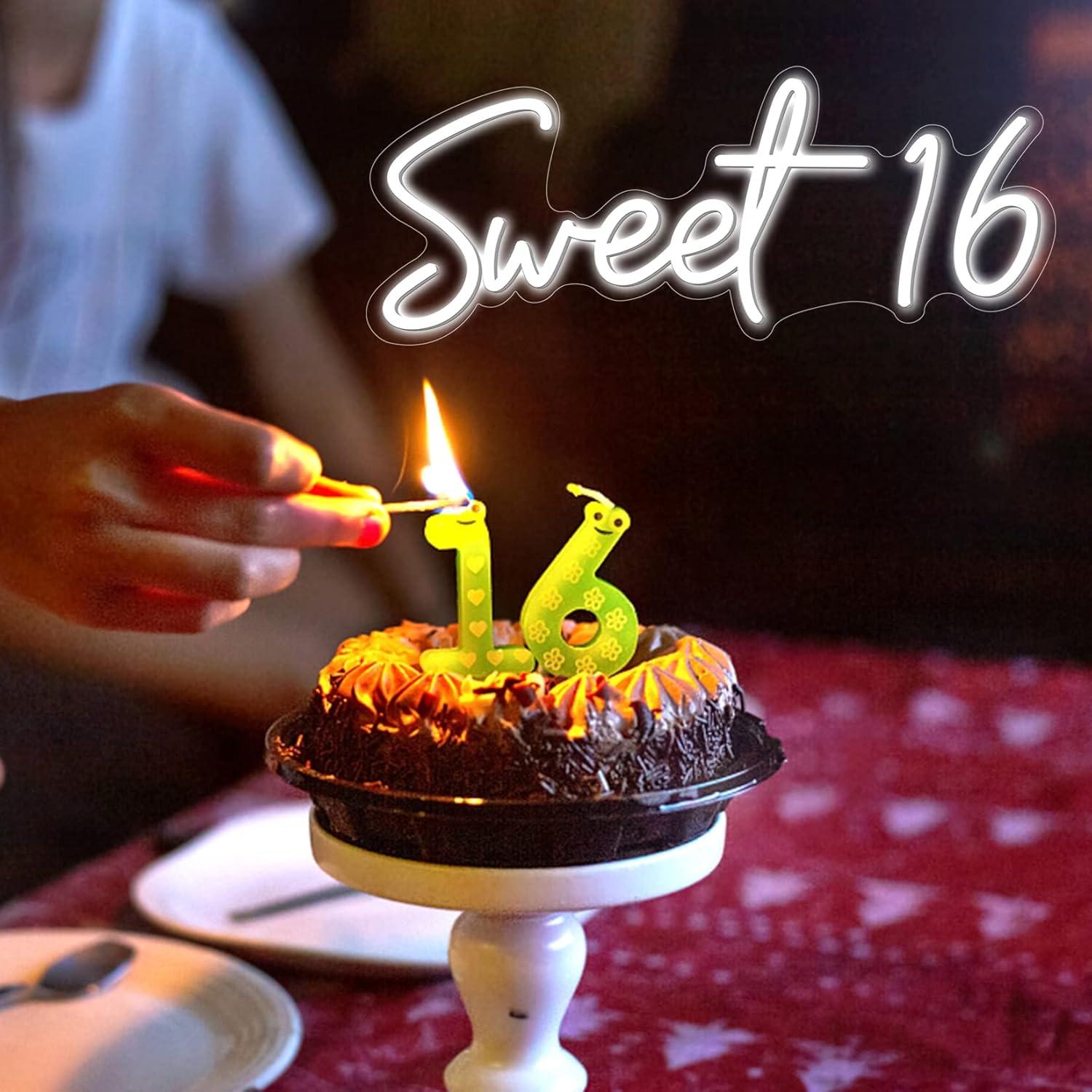 Letrero de neón LED personalizado Sweet16 60x40 cm