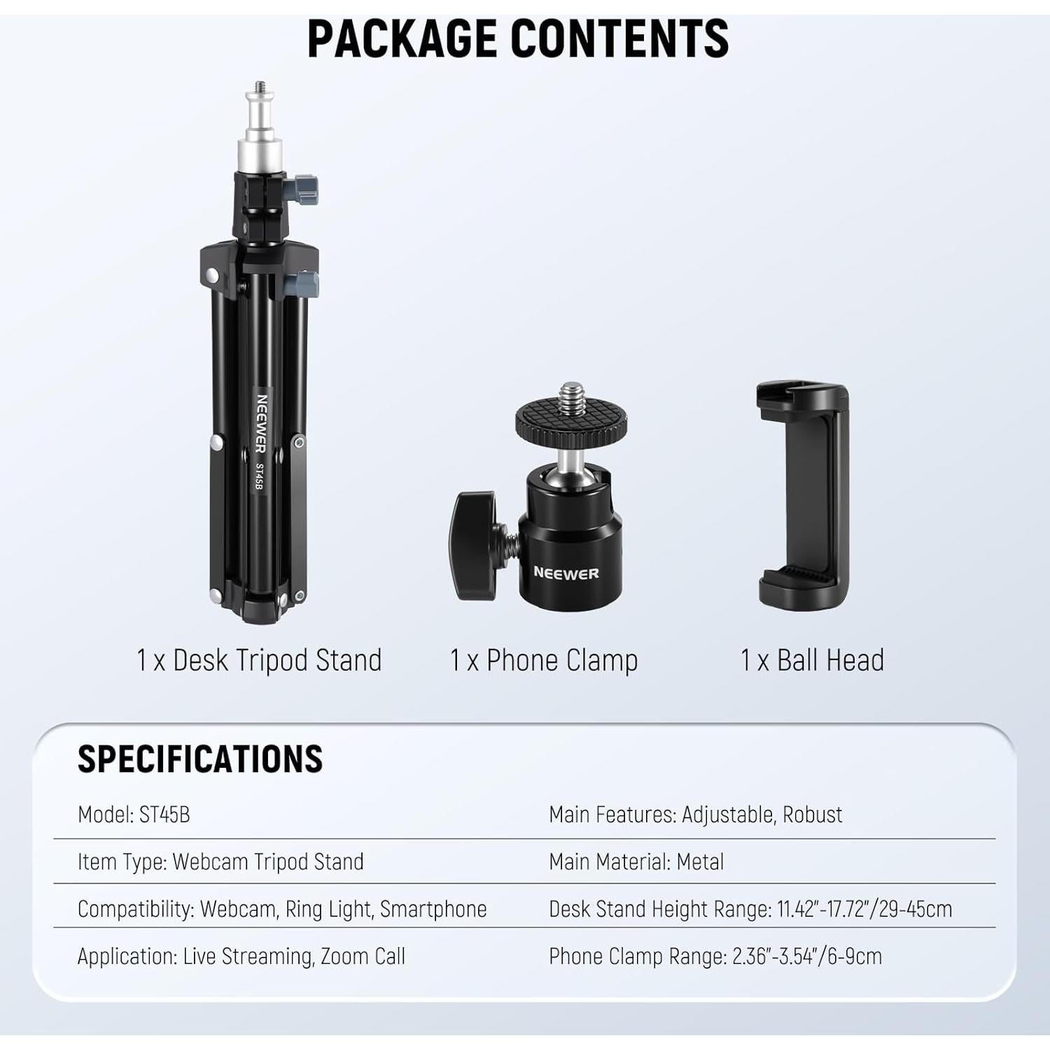 Soporte de Webcam NEEWER ST45B Tripode Ajustable 29-45cm