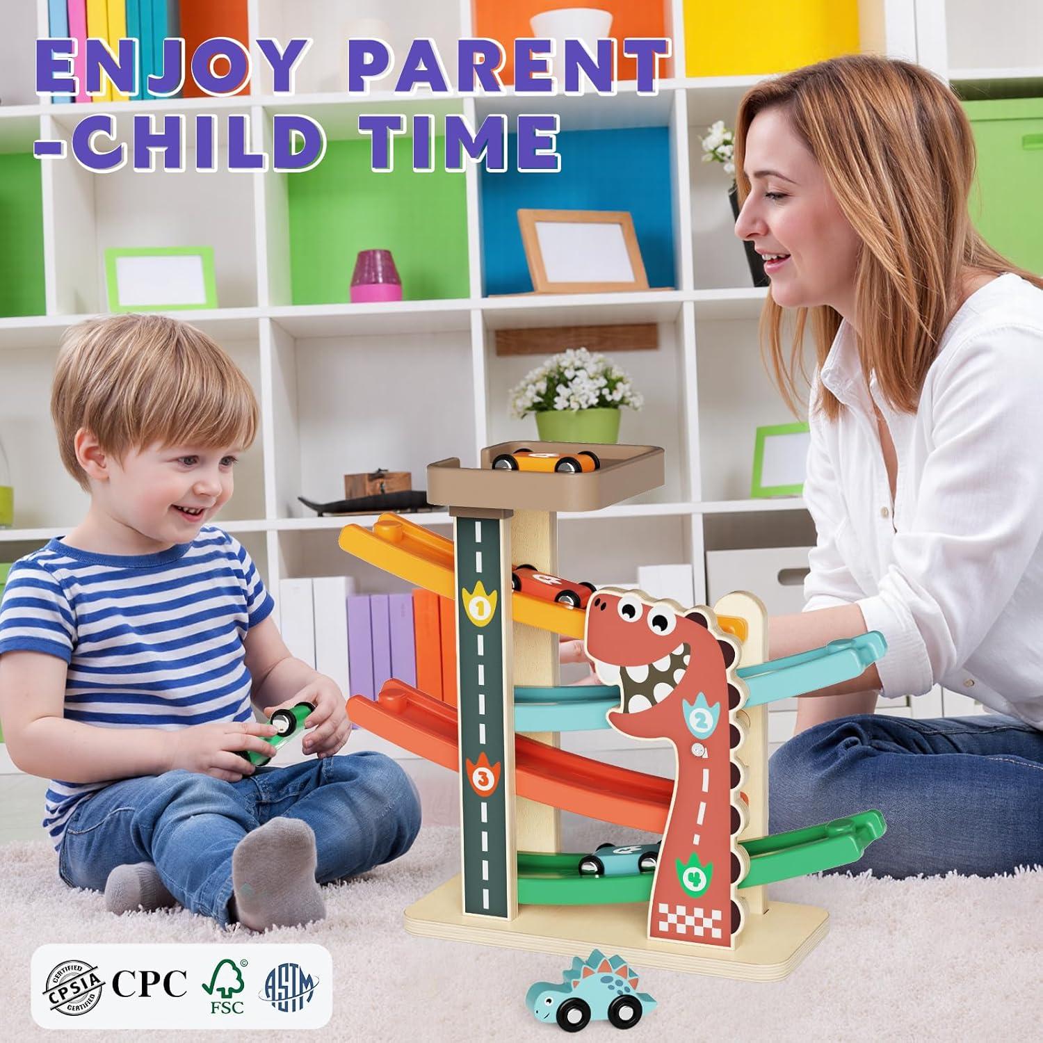 Pista de Rampas de Autos de Madera Paisure para Niños 1-3 Años