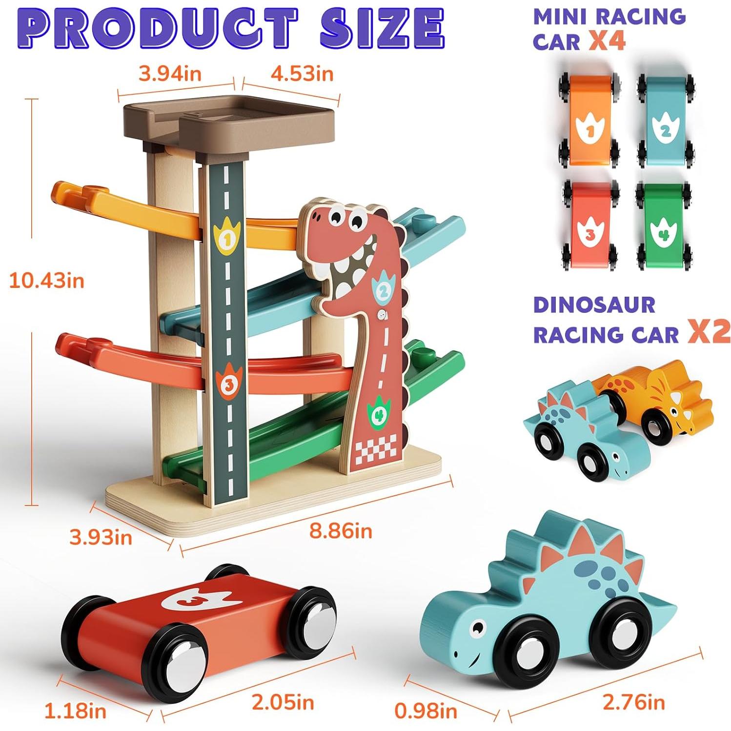 Pista de Rampas de Autos de Madera Paisure para Niños 1-3 Años