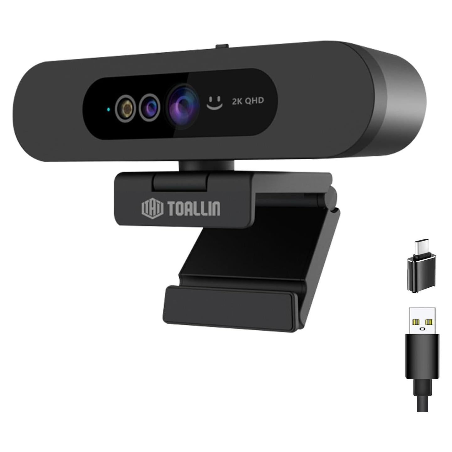 Webcam TOALLIN Hello-Pro 2K QHD USB con micrófono y ángulo amplio