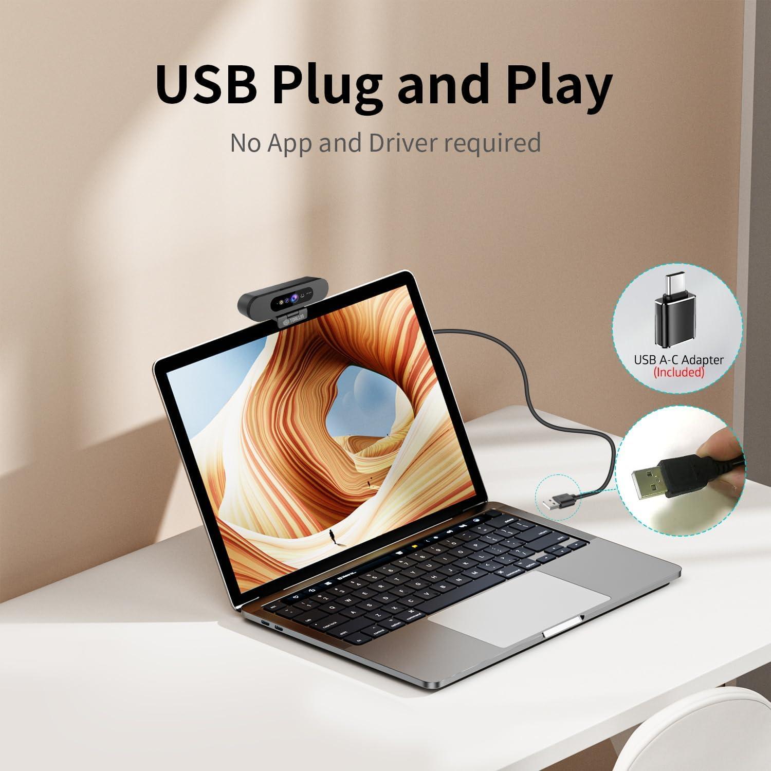 Webcam TOALLIN Hello-Pro 2K QHD USB con micrófono y ángulo amplio