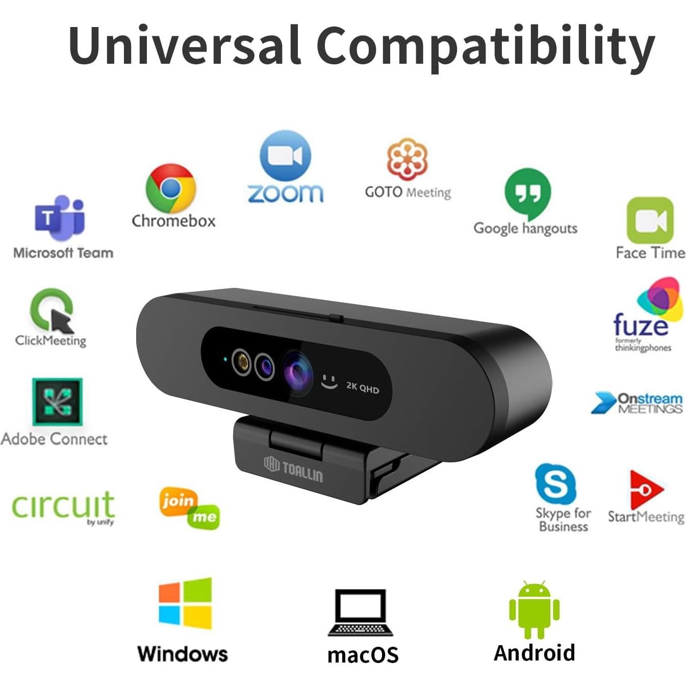 Webcam TOALLIN Hello-Pro 2K QHD USB con micrófono y ángulo amplio