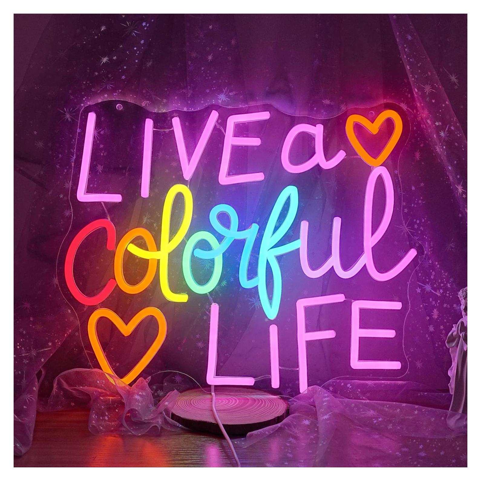 Letrero de Neón Vive una Vida Colorida JLEWUINH 30.5x38.1cm