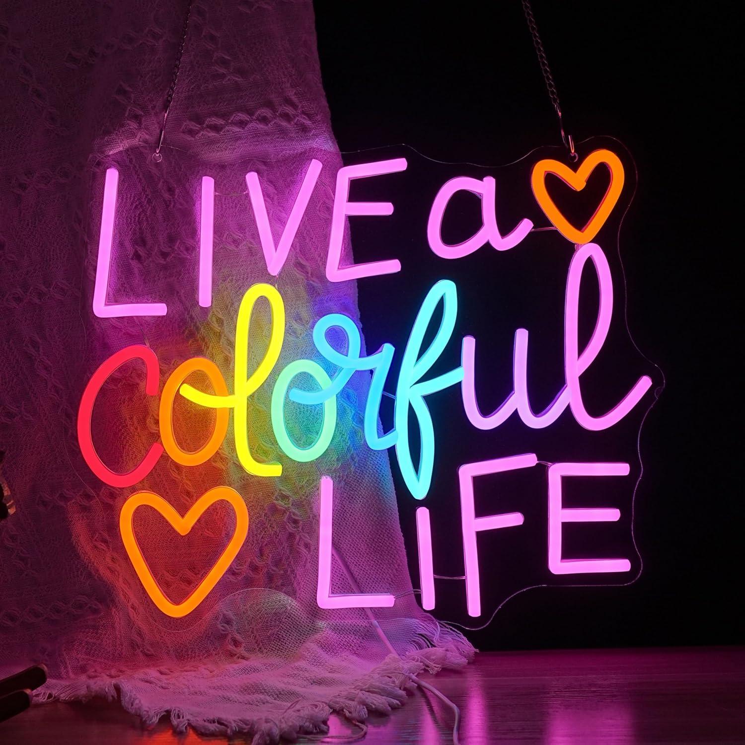 Letrero de Neón Vive una Vida Colorida JLEWUINH 30.5x38.1cm