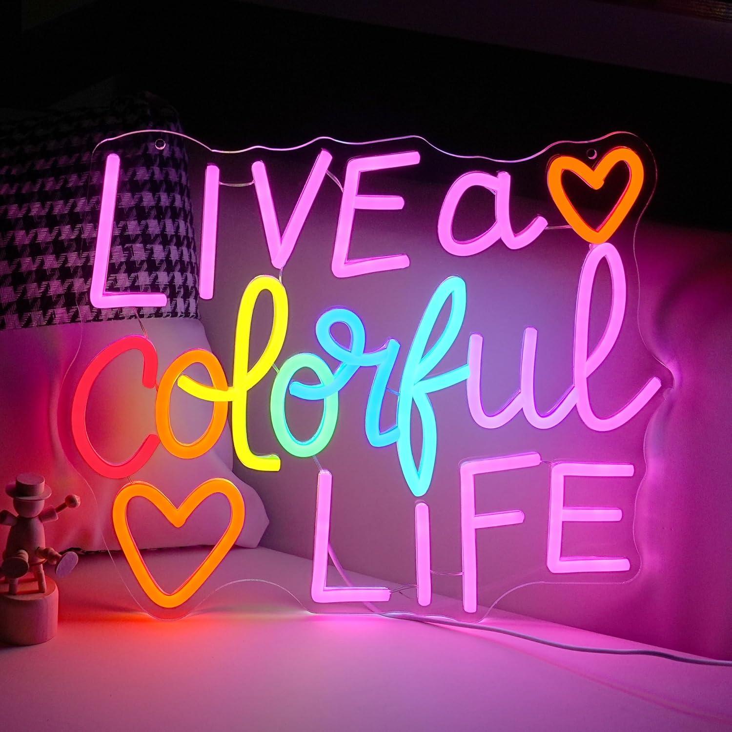 Letrero de Neón Vive una Vida Colorida JLEWUINH 30.5x38.1cm