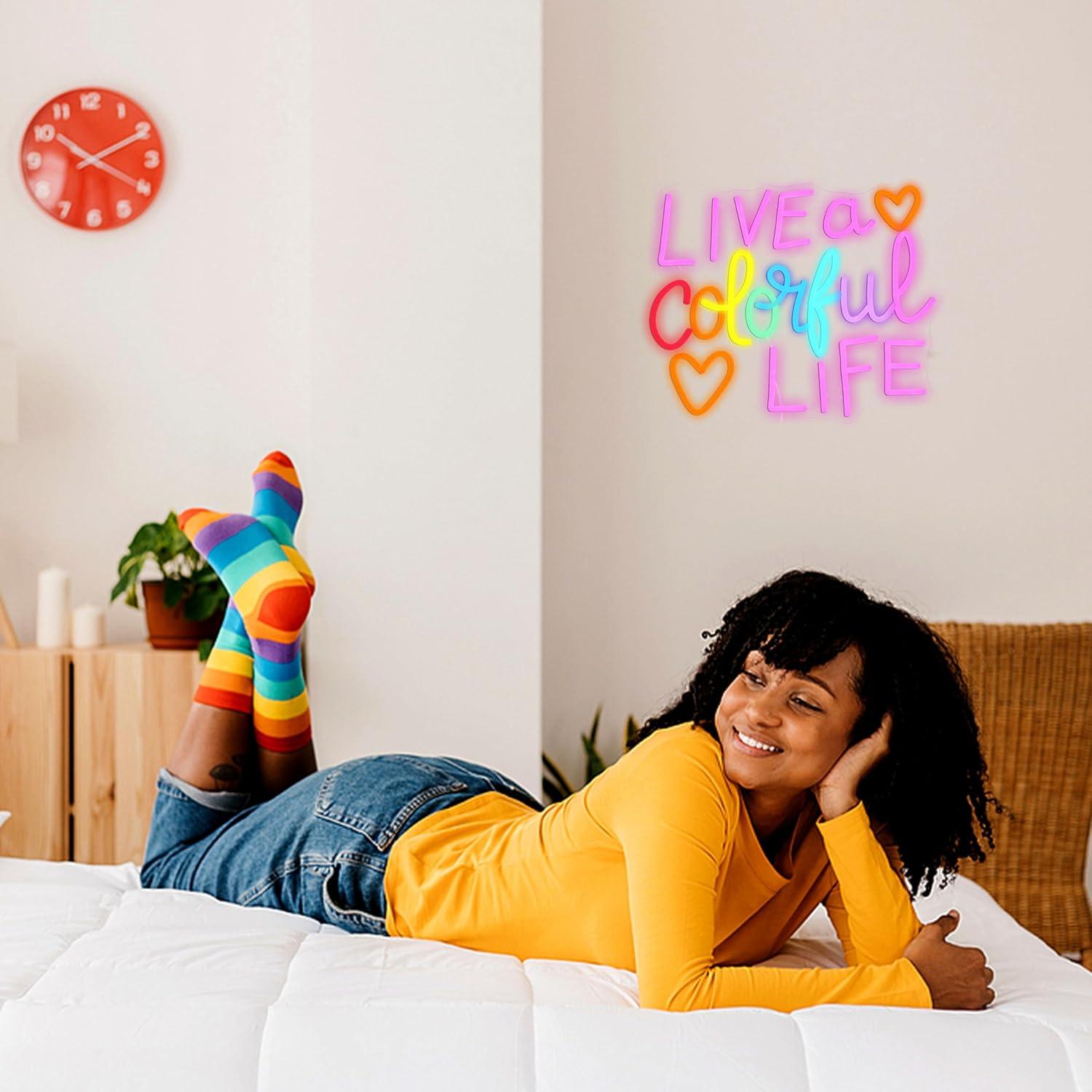 Letrero de Neón Vive una Vida Colorida JLEWUINH 30.5x38.1cm