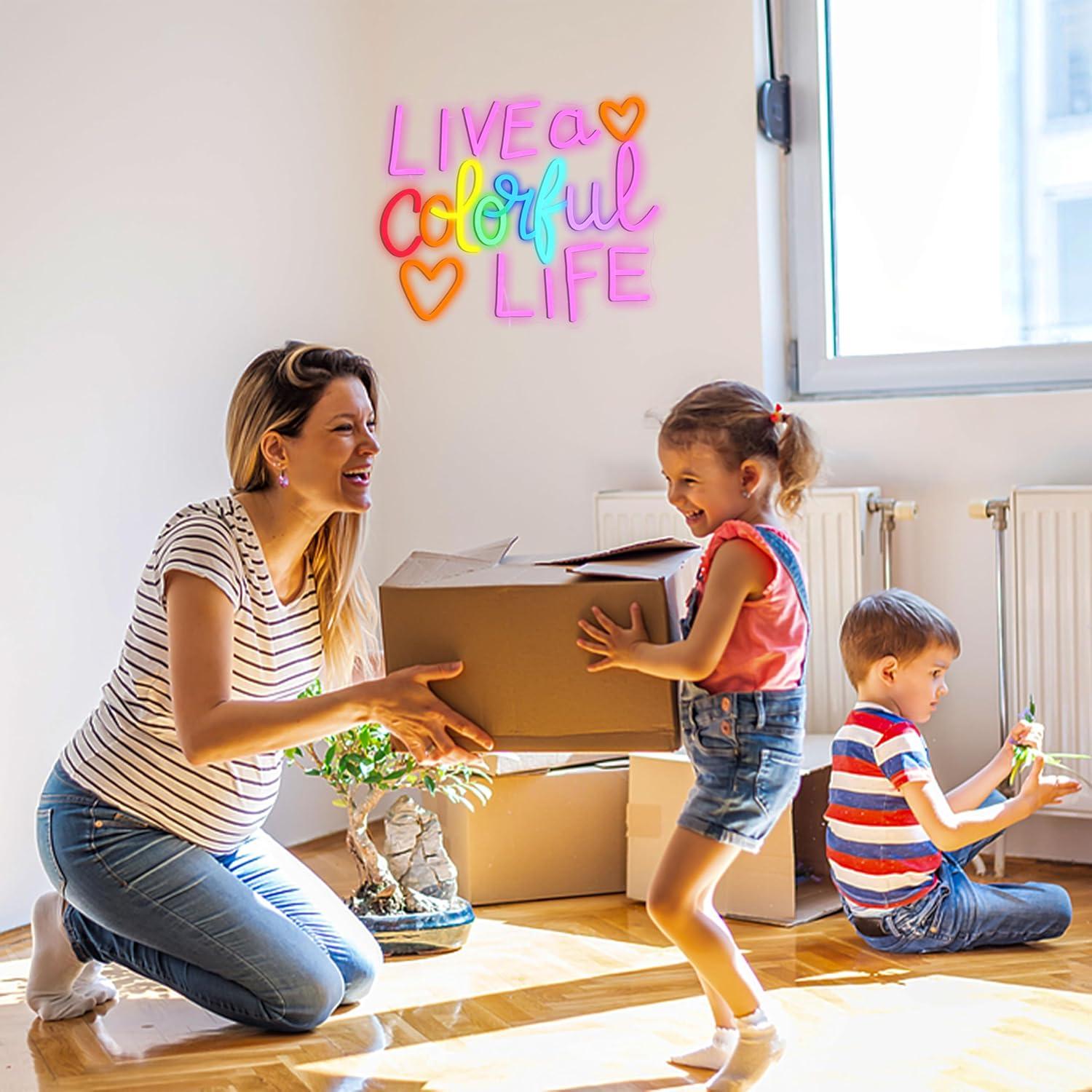 Letrero de Neón Vive una Vida Colorida JLEWUINH 30.5x38.1cm