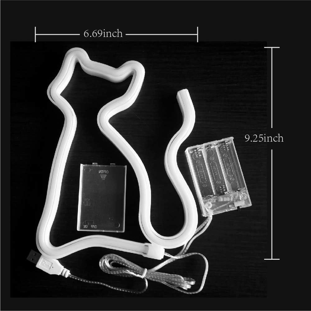 Letrero de Neón Gato JYWJ Rosa LED USB y Pilas AA