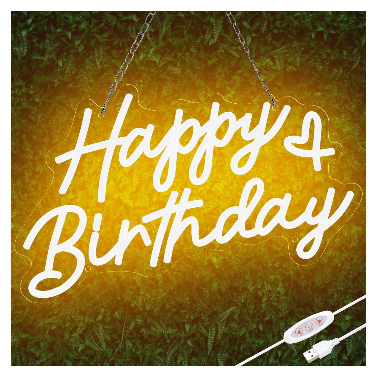 Cartel de Neón Feliz Cumpleaños Reezldokn LED USB 38.1x22.9cm