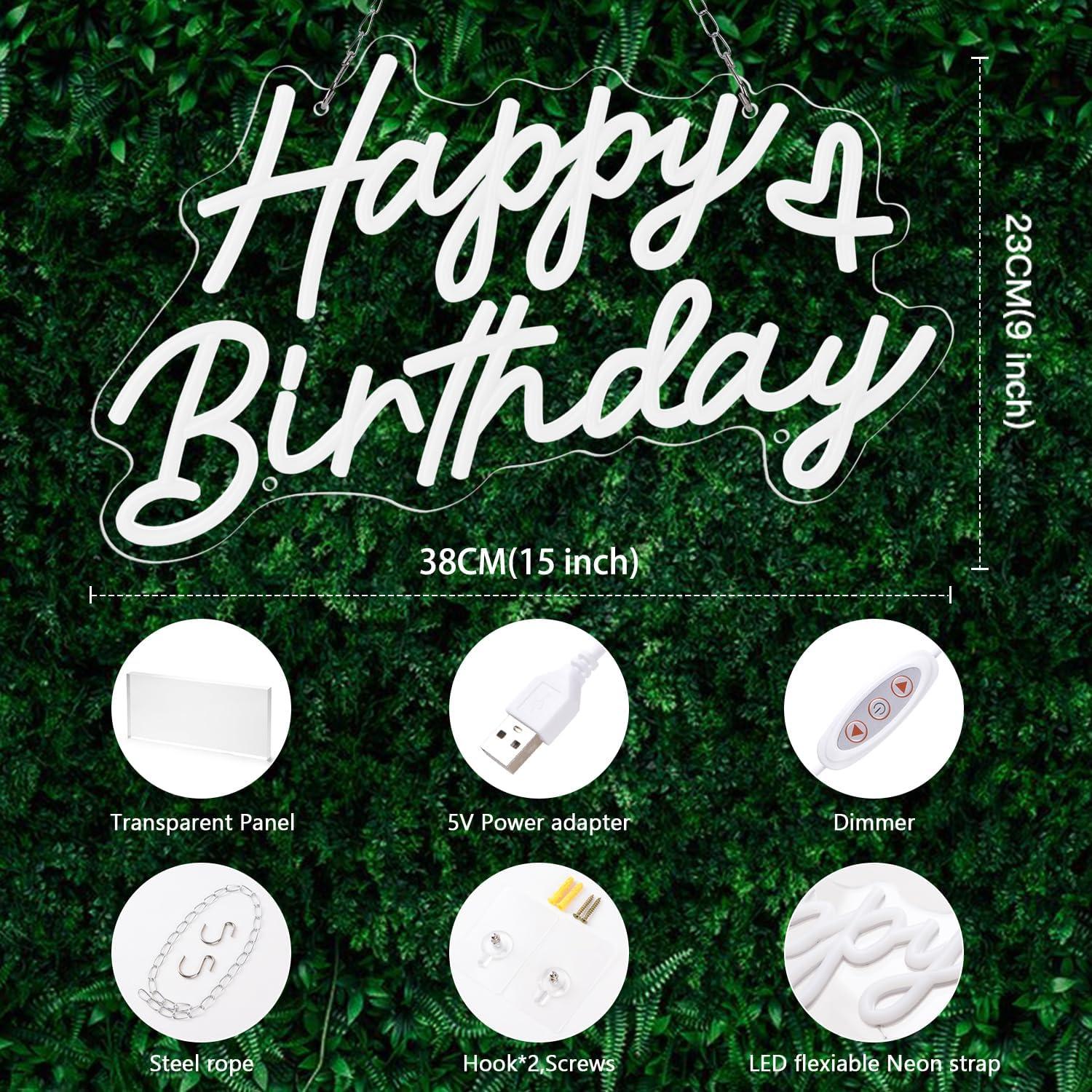 Cartel de Neón Feliz Cumpleaños Reezldokn LED USB 38.1x22.9cm