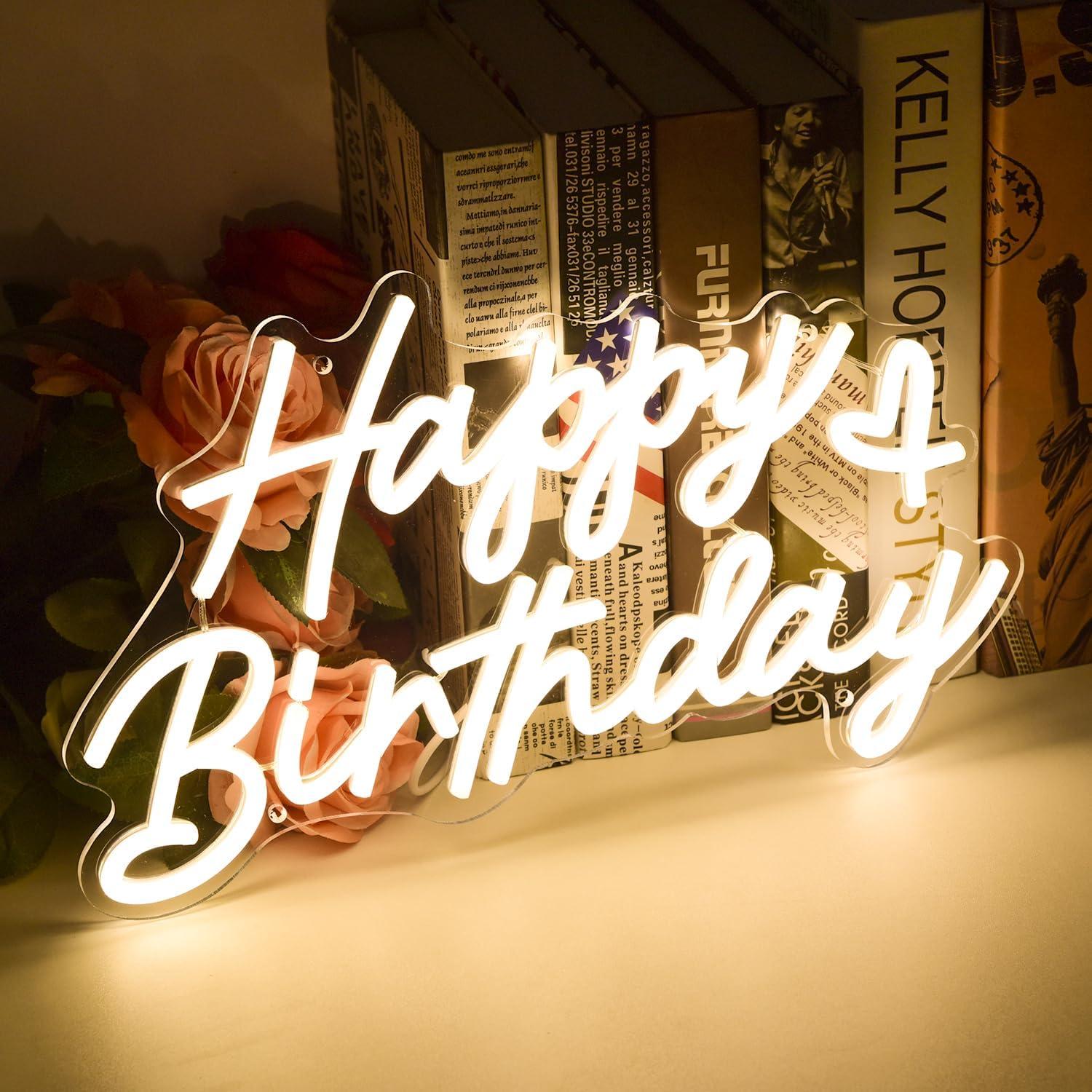 Cartel de Neón Feliz Cumpleaños Reezldokn LED USB 38.1x22.9cm