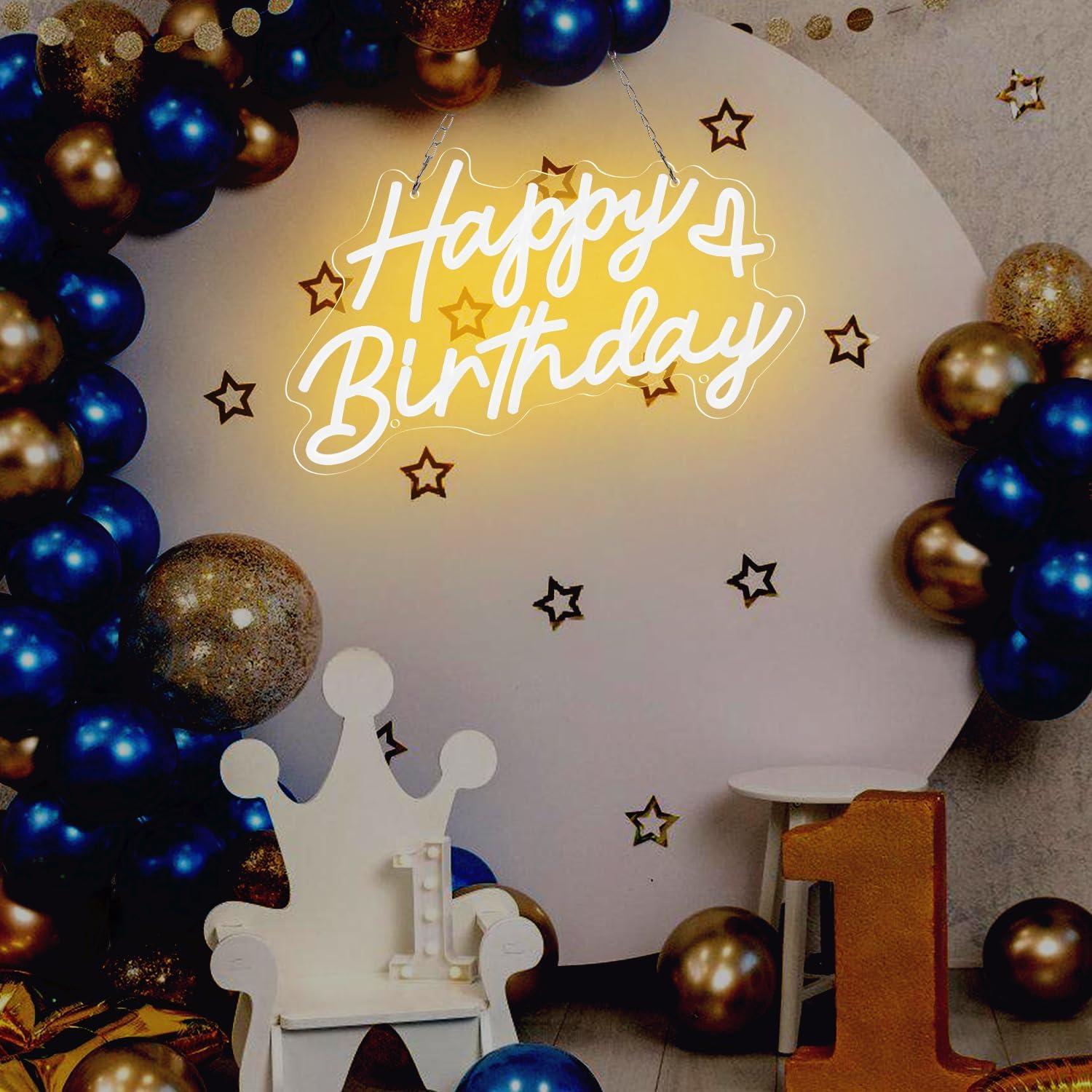 Cartel de Neón Feliz Cumpleaños Reezldokn LED USB 38.1x22.9cm