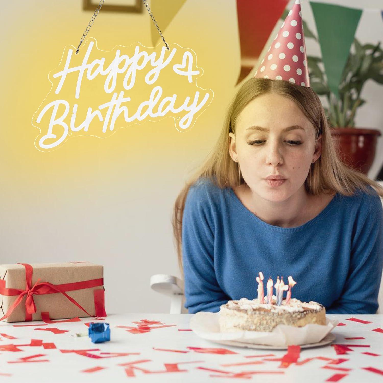 Cartel de Neón Feliz Cumpleaños Reezldokn LED USB 38.1x22.9cm