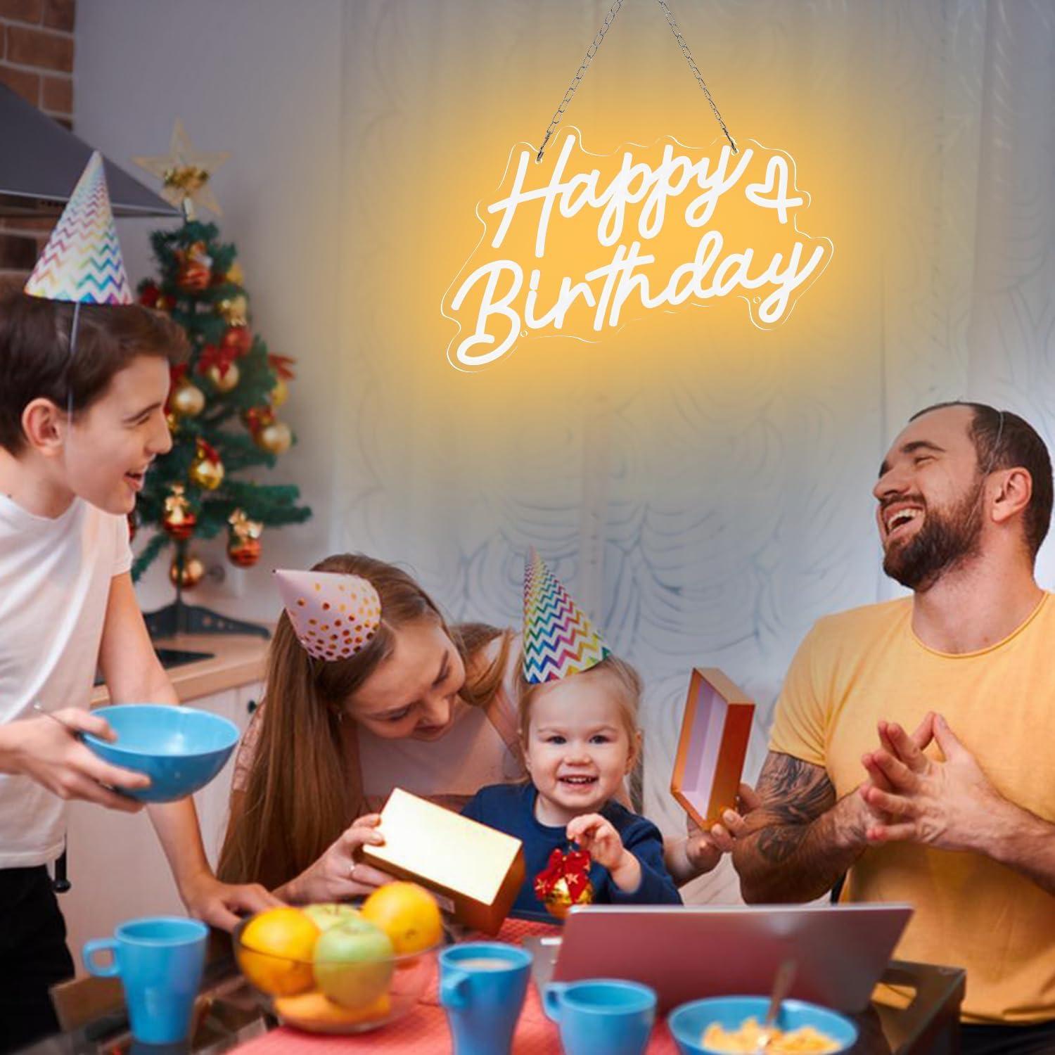 Cartel de Neón Feliz Cumpleaños Reezldokn LED USB 38.1x22.9cm