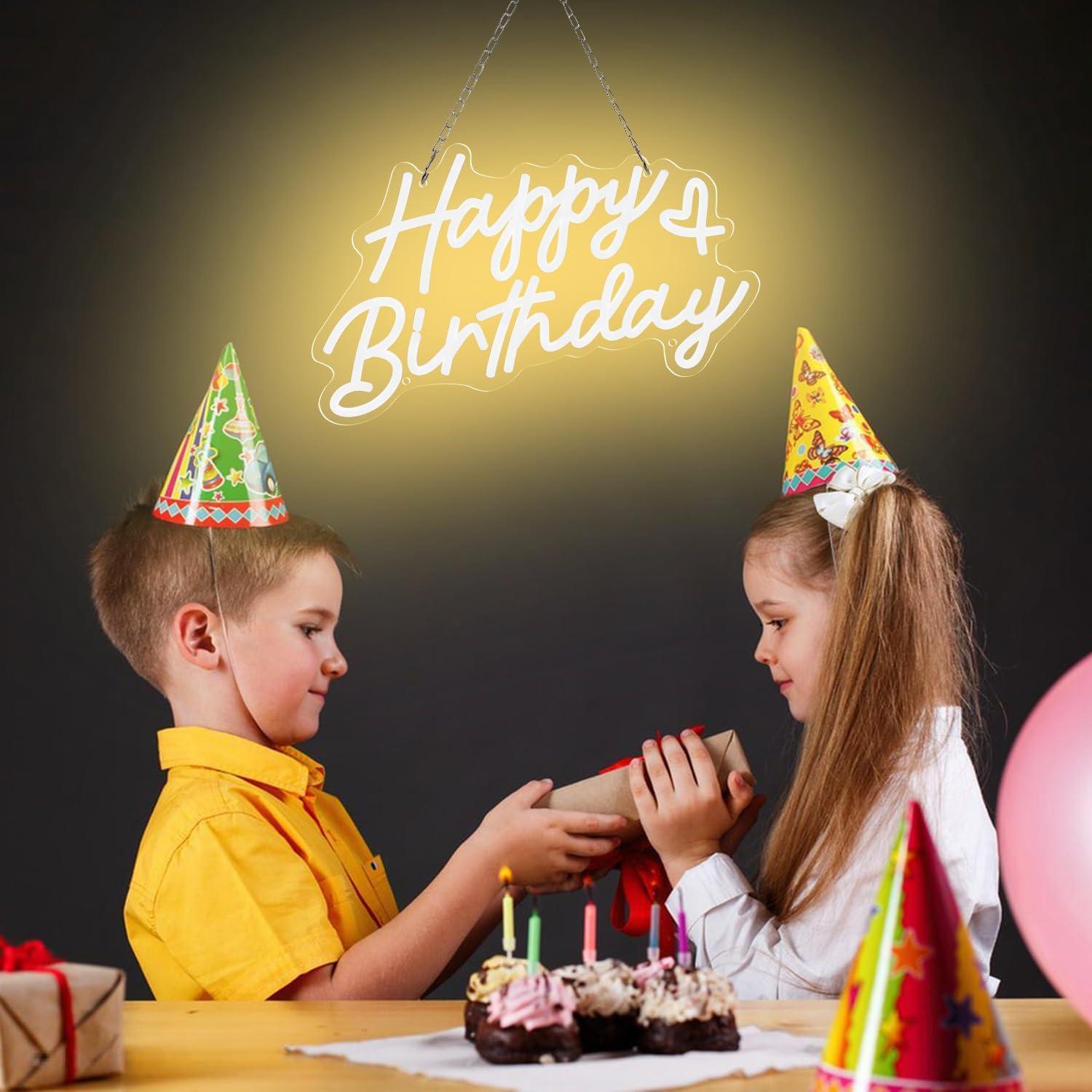 Cartel de Neón Feliz Cumpleaños Reezldokn LED USB 38.1x22.9cm