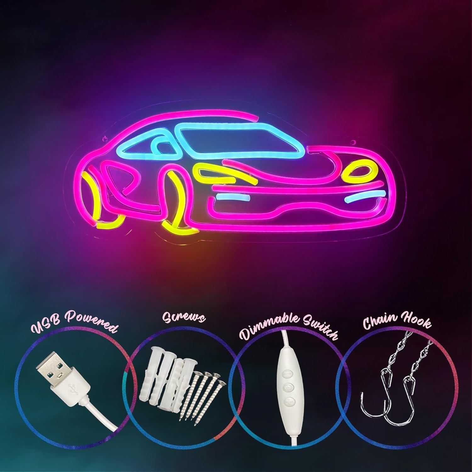 Letrero de Neón LED de Coche Rosa TAGEEKOO para Decoración