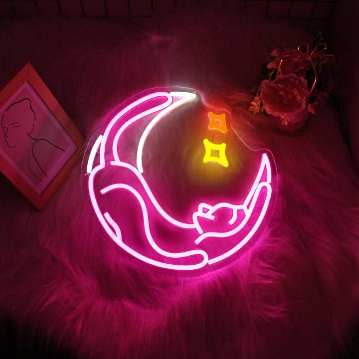 Cartel de Neón LED Rosa Gato JGHTURIE para Decoración