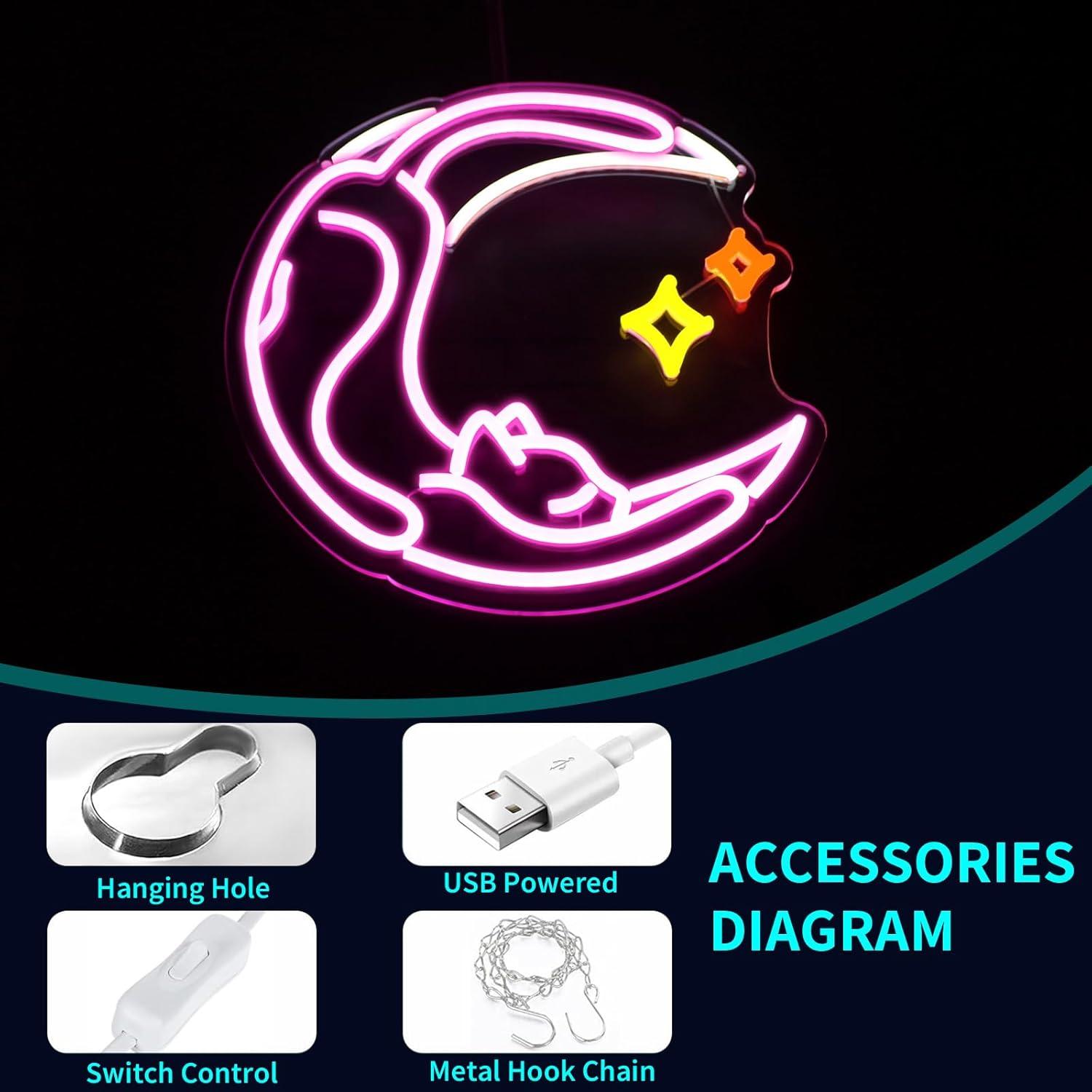 Cartel de Neón LED Rosa Gato JGHTURIE para Decoración