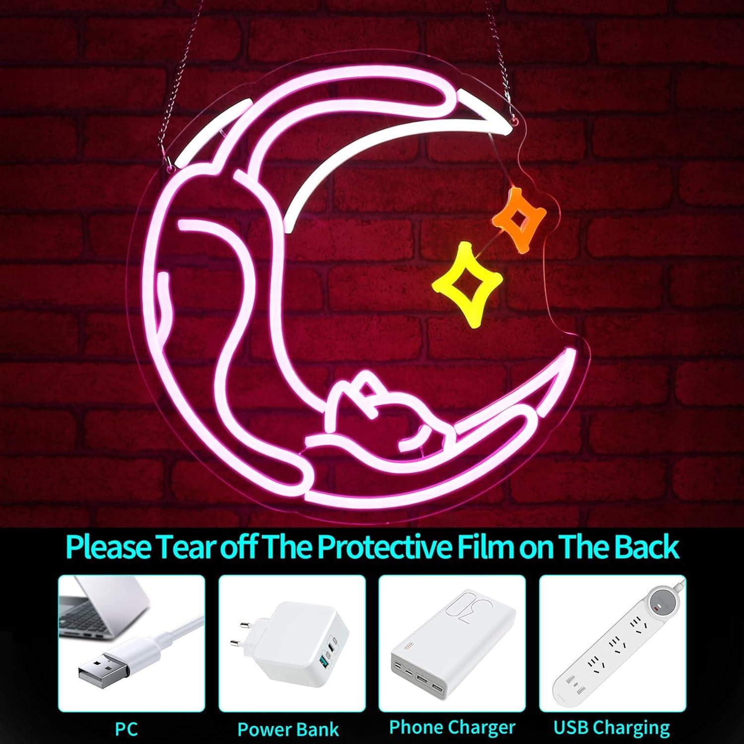 Cartel de Neón LED Rosa Gato JGHTURIE para Decoración