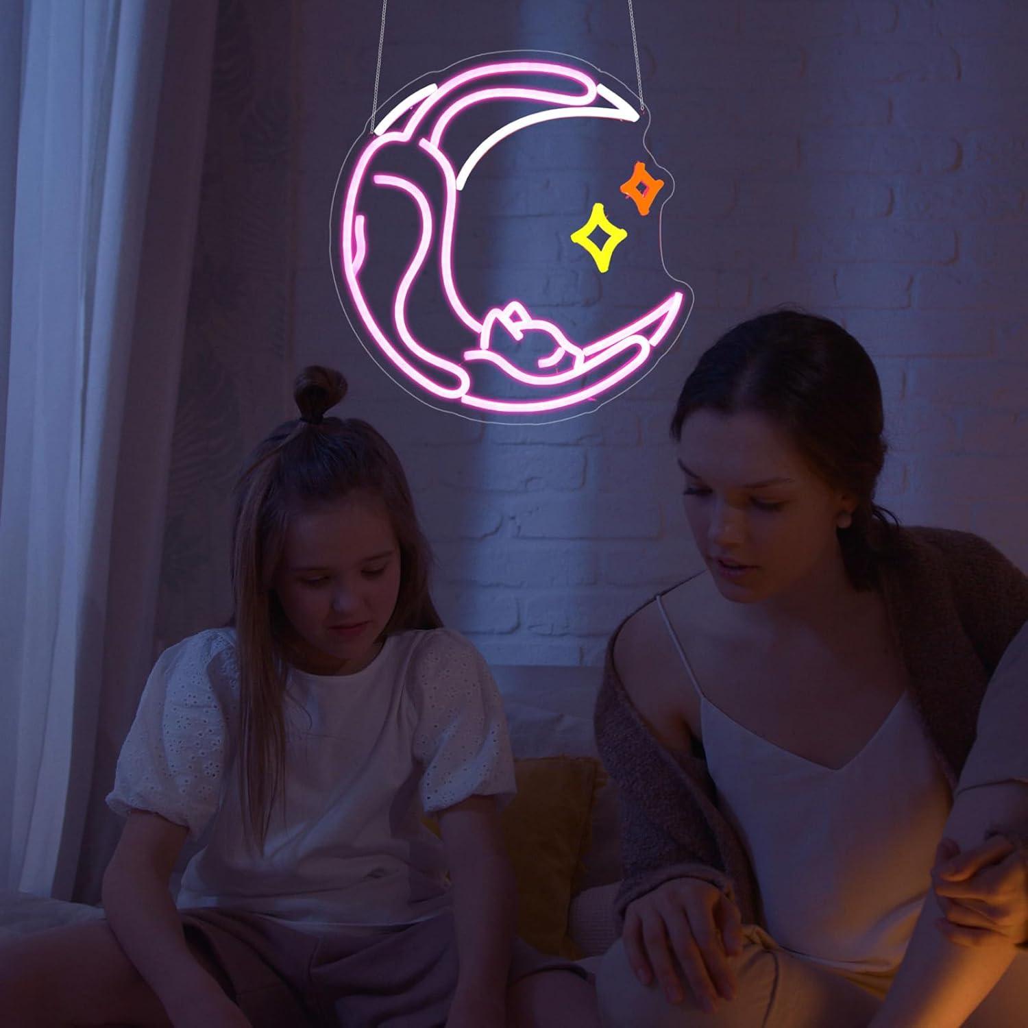 Cartel de Neón LED Rosa Gato JGHTURIE para Decoración