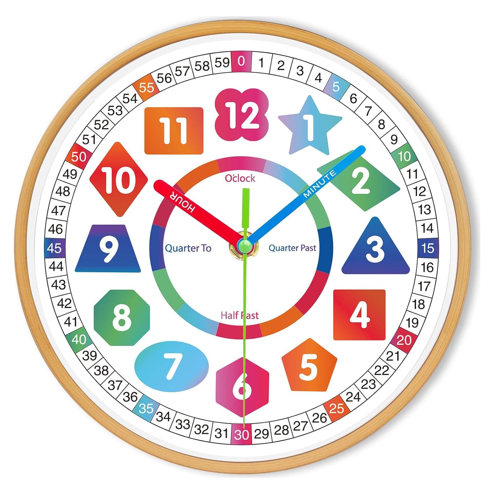 Reloj de Pared Silencioso AIRUIFU 20.32 cm Colorido para Niños