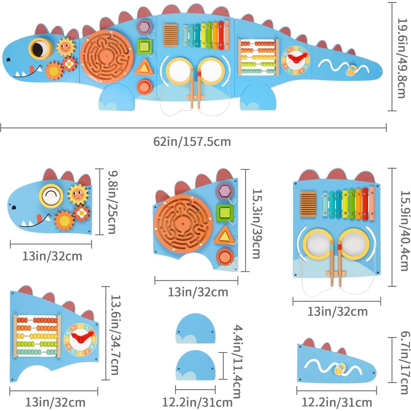 Panel Sensorial Dinosaurio OOOK 10 en 1 Montessori 157x51cm