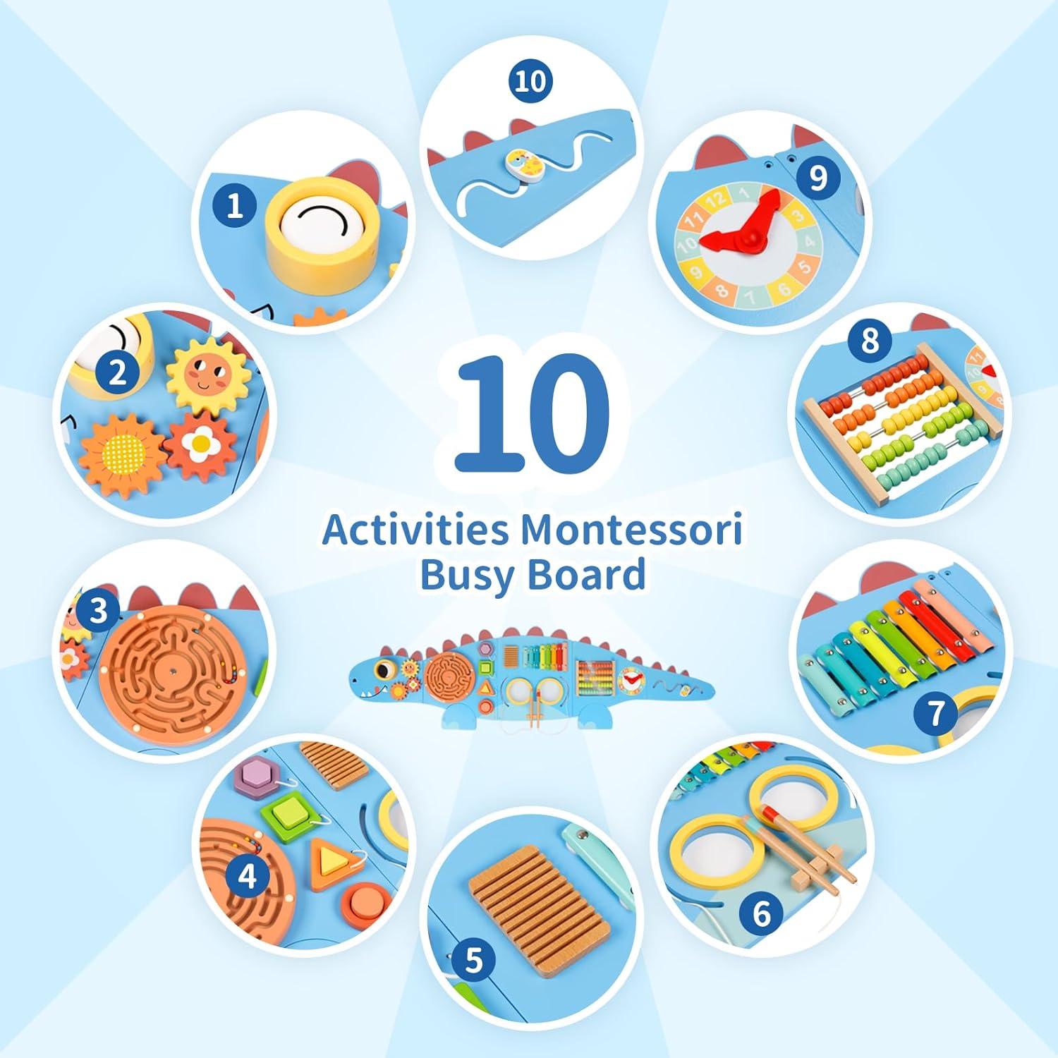 Panel Sensorial Dinosaurio OOOK 10 en 1 Montessori 157x51cm