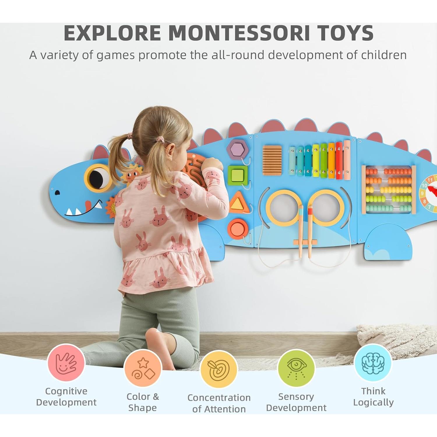 Panel Sensorial Dinosaurio OOOK 10 en 1 Montessori 157x51cm