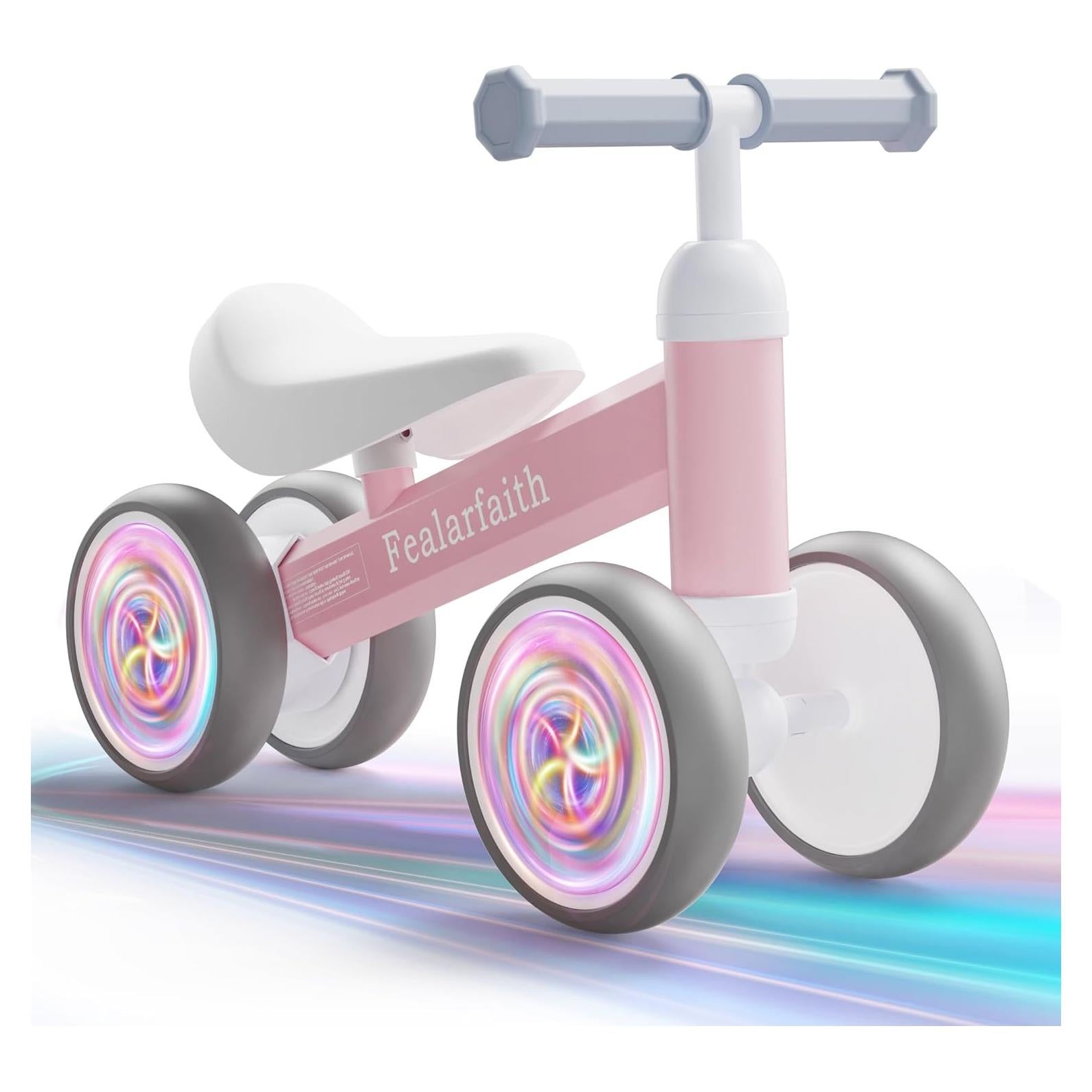 Bicicleta de Equilibrio Rosa Bebé Zhenyoumei 1-2 Años 4 Ruedas LED