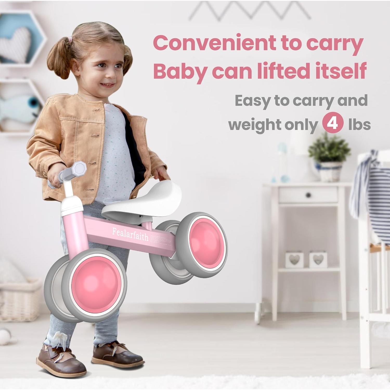 Bicicleta de Equilibrio Rosa Bebé Zhenyoumei 1-2 Años 4 Ruedas LED