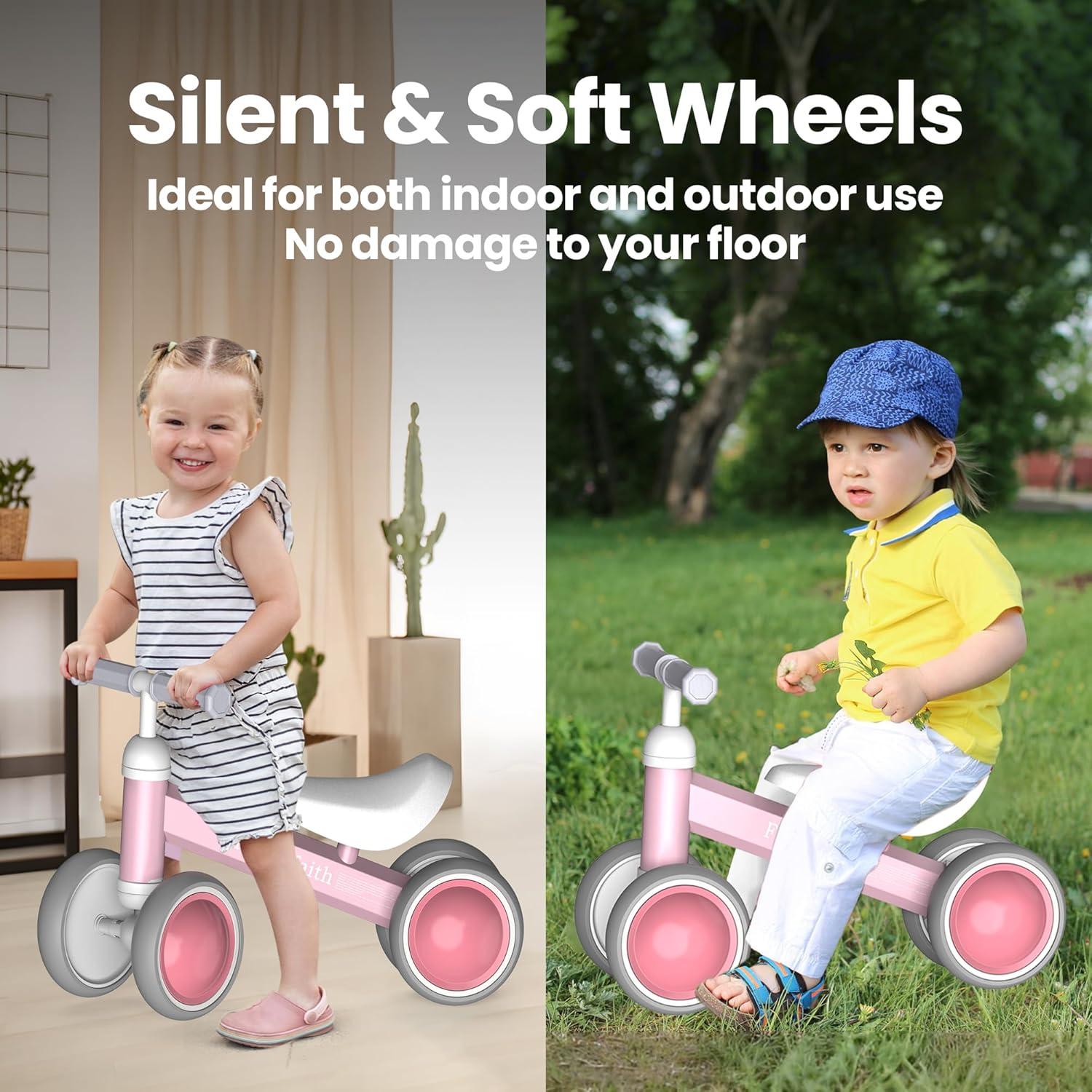 Bicicleta de Equilibrio Rosa Bebé Zhenyoumei 1-2 Años 4 Ruedas LED