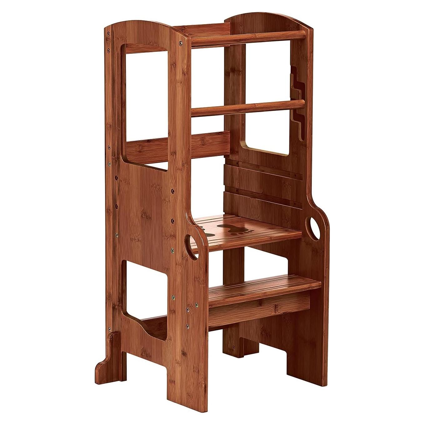 Taburete Ajustable para Niños UNICOO de Bambú - Marrón Antiguo