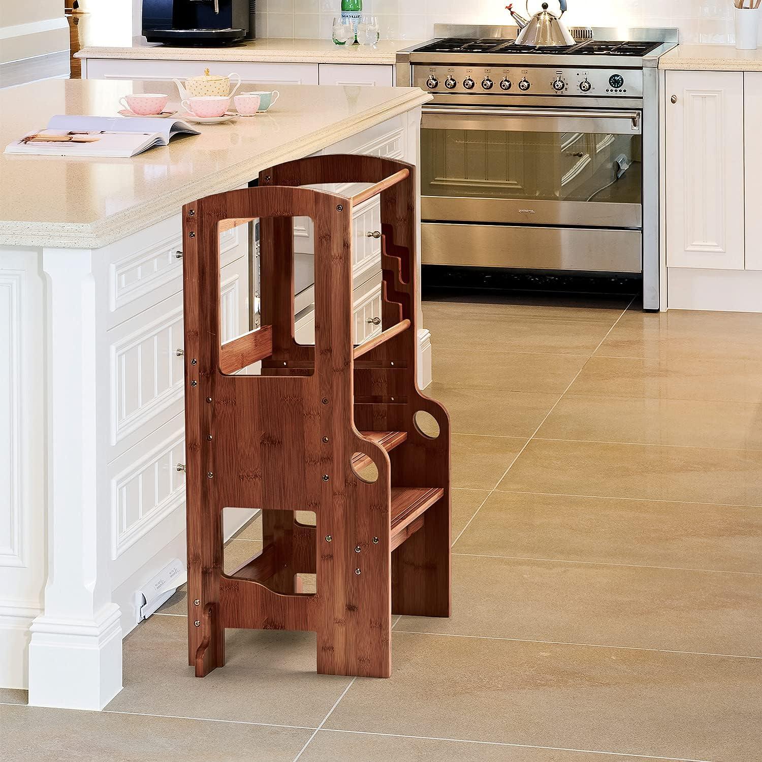 Taburete Ajustable para Niños UNICOO de Bambú - Marrón Antiguo