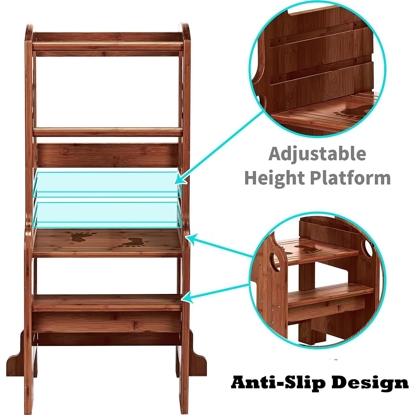 Taburete Ajustable para Niños UNICOO de Bambú - Marrón Antiguo