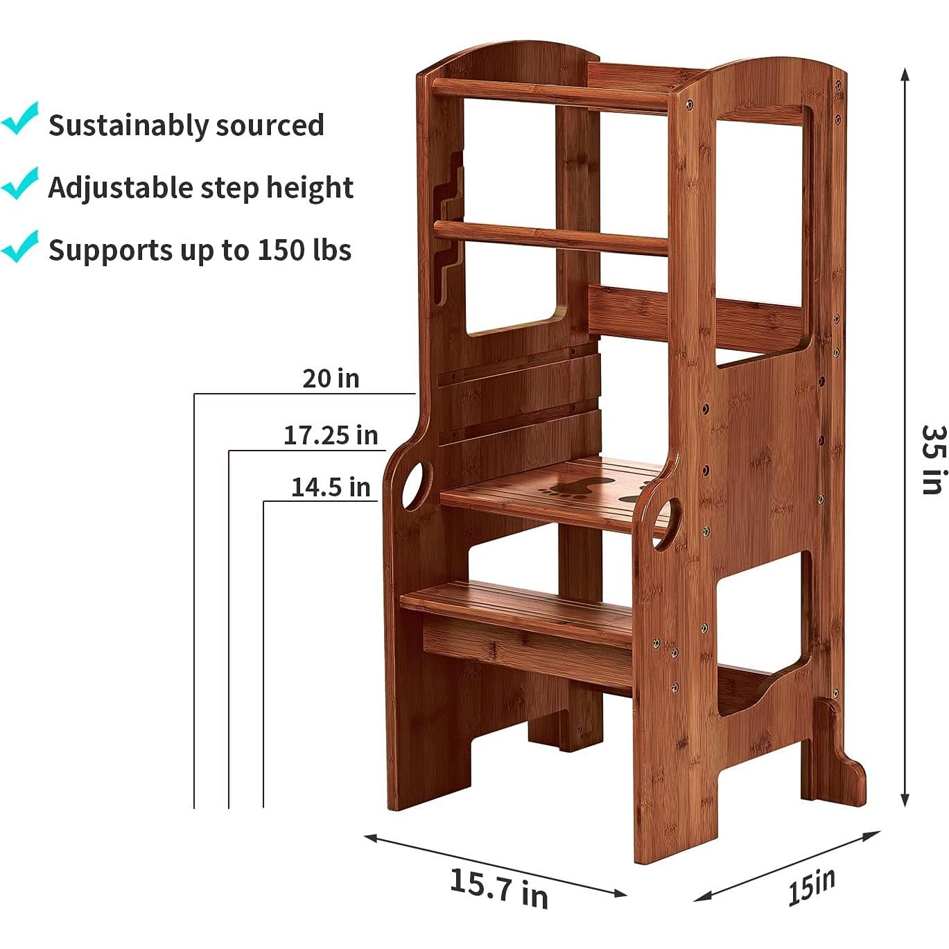 Taburete Ajustable para Niños UNICOO de Bambú - Marrón Antiguo