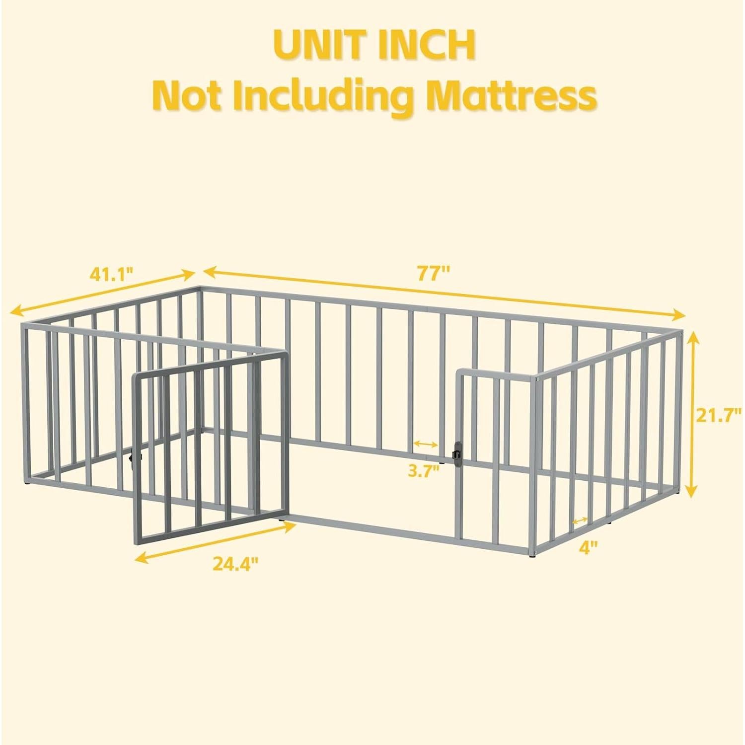 Cama de Piso Twin LOVMOR de Metal con Cerca de Seguridad