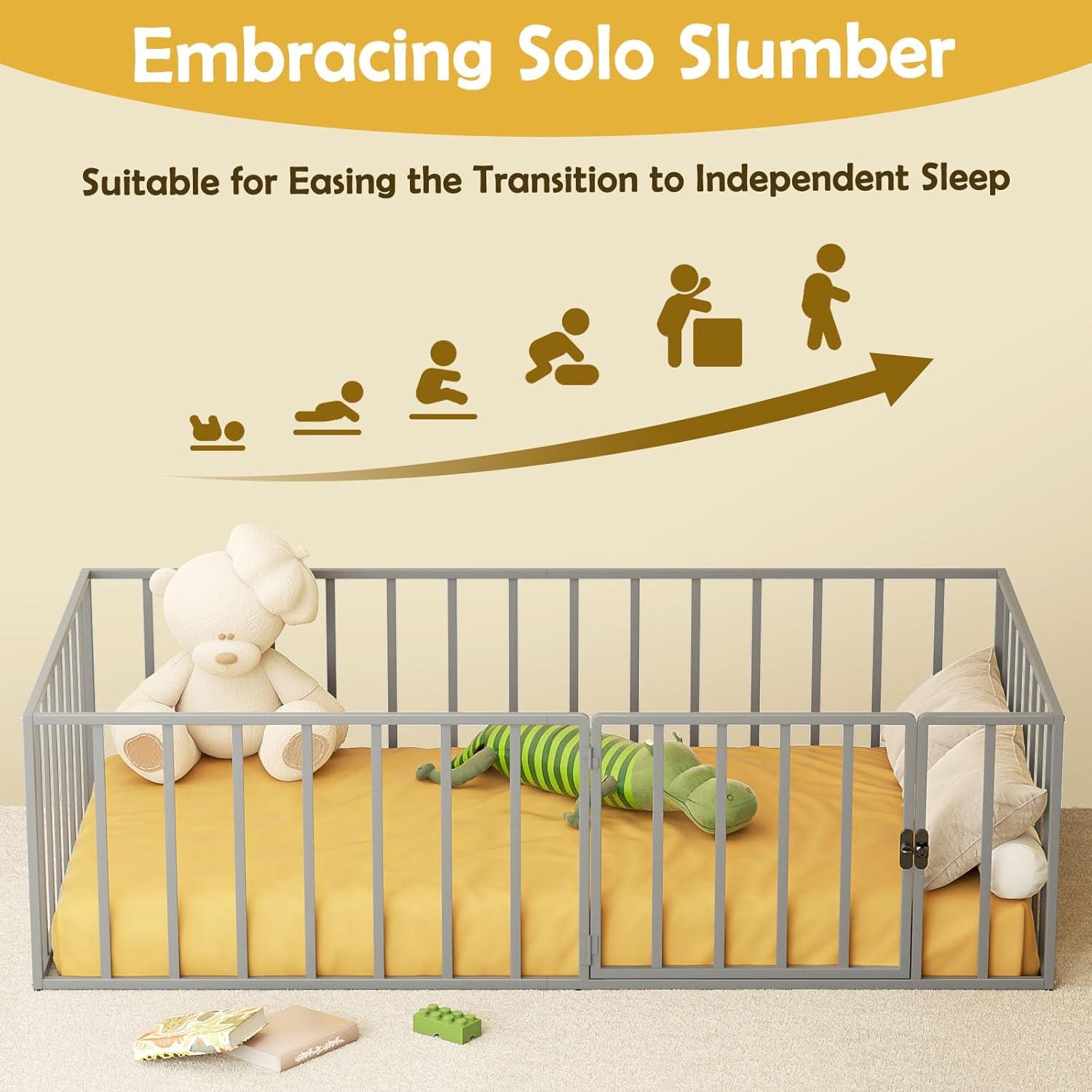 Cama de Piso Twin LOVMOR de Metal con Cerca de Seguridad