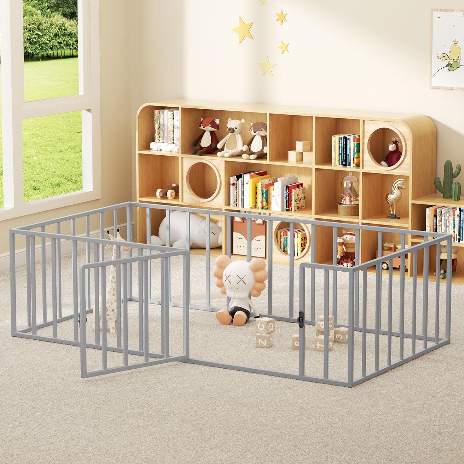 Cama de Piso Twin LOVMOR de Metal con Cerca de Seguridad