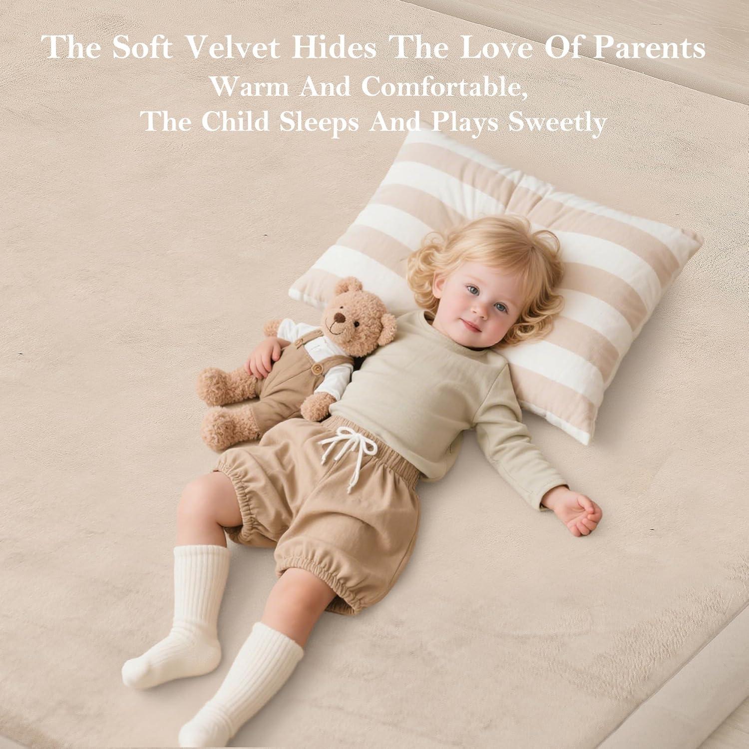 Alfombra de Juego para Bebés PapaMama Beige 99x150 cm Antideslizante